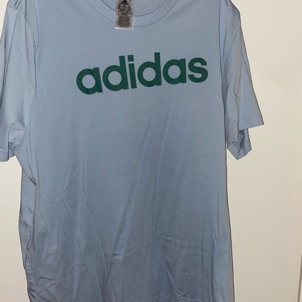Adidas Men's Light Blue Tee with Green Logo